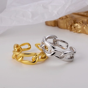 S925 Sterling Silver Chain Link Adjustable Open Ring For Women Minimalist Hollow Out Index Finger Ring Cool Fashion Jewelry