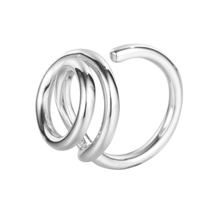 Minimalist silver spiral ring with a triple-layer geometric hollow design and mirror polish
