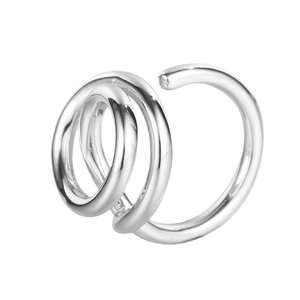 Minimalist silver geometric spiral ring with polished triple line open design