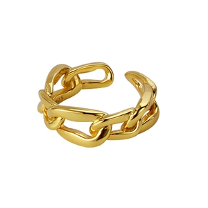 Minimalist S925 sterling silver golden chain link open ring for women in high polish finish