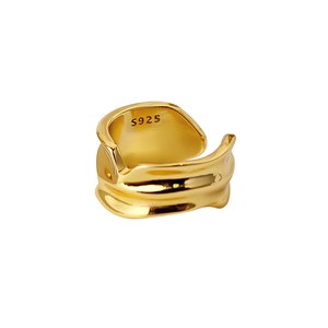 Bague réglable en argent sterling 925 doré avec texture ondulée irrégulière pour femme
