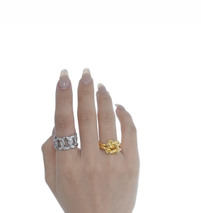 S925 sterling silver chain ring and gold knot band set shown on fingers