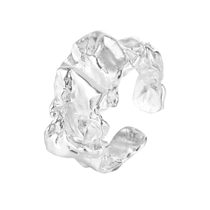 Irregular textured 925 sterling silver open ring with unique crushed metal design