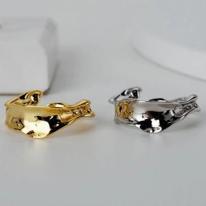 Bague Ouverte en Argent Sterling 925 Texture Lave Irrégulière Métal Liquide Minimaliste Bague Ajustable pour Femmes Bijoux Design de Niche