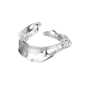 Bague ajustable en argent sterling 925 avec texture lave irrégulière et poli miroir
