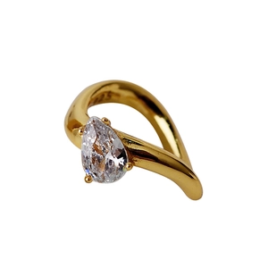 Minimalist gold pear cut cubic zirconia ear clip with S925 hallmark in waterdrop design