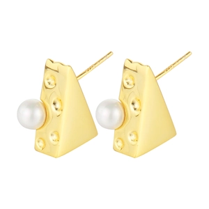 Minimalist S925 silver cheese earrings with white pearls and 14k gold plated finish