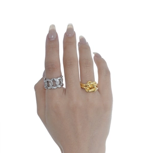 Minimalist S925 silver multi-layer knotted open ring for women in gold and silver