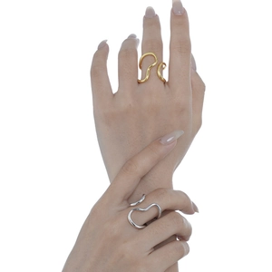 Minimalist 925 sterling silver wavy open rings in gold and silver polished finishes