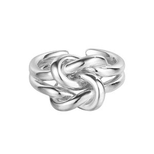 Polished S925 sterling silver multilayer knotted wrap open ring for women