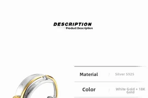 Detail of S925 sterling silver ring showing bicolor white and 18K gold finish texture