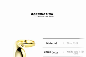 Detailed view of S925 sterling silver ring with 18K gold plating and liquid metal design