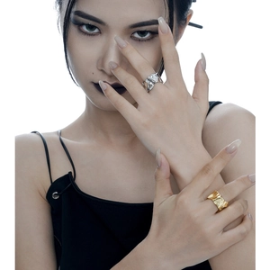 S925 sterling silver open ring with irregular lava texture in silver and gold finishes