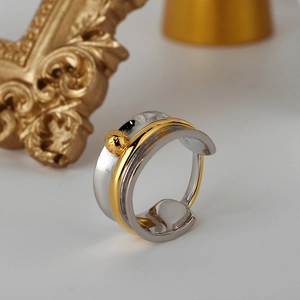 S925 Sterling Silver Two-Tone Winding Rope Open Ring For Women Minimalist Niche Design Mixed Metal Ball Index Finger Ring