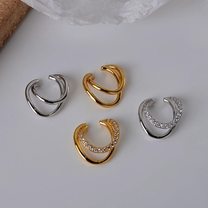 Minimalist double layer S925 silver ear cuffs in gold and silver with micro diamonds