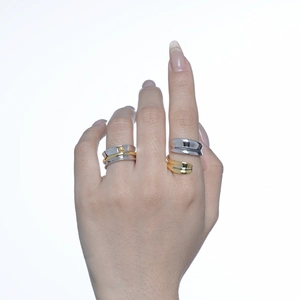 Minimalist S925 sterling silver mixed-tone layered and intertwined open rings for women
