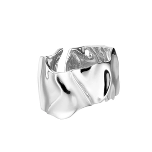 Minimalist S925 sterling silver open ring with unique irregular wrinkled foil texture