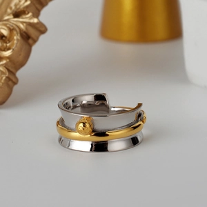 S925 sterling silver minimalist intertwined rope ring with gold accents for women