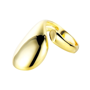 Minimalist S925 sterling silver golden open ring with sleek pebble teardrop design