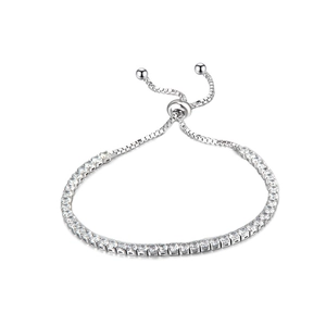 Minimalist S925 sterling silver tennis bracelet with adjustable box chain and clear zircons