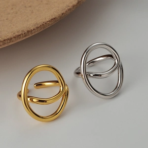 Minimalist S925 sterling silver E-letter open rings in gold and silver finishes