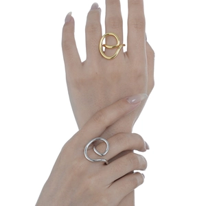 Abstract S925 sterling silver hollow E-letter rings in gold and silver finishes