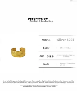 Macro detail of S925 sterling silver ear cuff with textured 18K gold plated molten finish