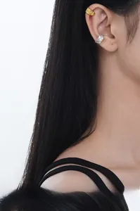 Detailed close-up of S925 sterling silver ear cuffs with irregular lava texture design