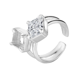 Minimalist S925 sterling silver open ring featuring an asymmetrical square cut zircon stone