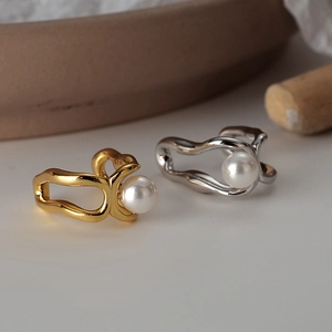 Ear Cuff en Argent Sterling S925 Géométrique Irrégulier Avec Künstliche Perle Boucles d'Oreilles Clip Sans Perçage Minimaliste Bijoux Femme