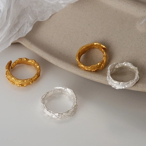 Minimalist S925 sterling silver open rings with lava texture in gold and silver finish