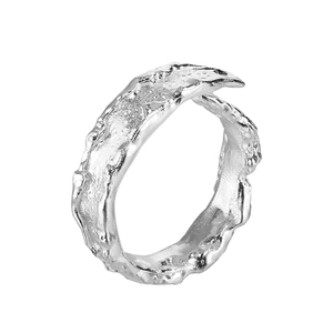 Minimalist S925 sterling silver open ring featuring an organic lava texture design