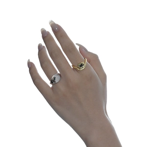 S925 sterling silver irregular stone rings with minimalist polished finish on hand