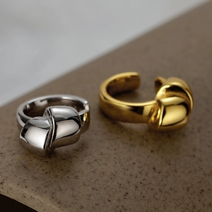 Minimalist S925 sterling silver knot ear cuffs in gold and silver finish with mirror shine