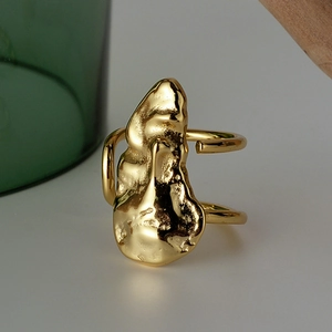 Modern irregular gold-plated S925 sterling silver ring with molten lava texture