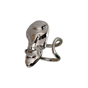 Abstract silver S925 sterling silver face ring with irregular molten metal texture