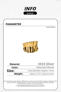 Detailed specs of S925 sterling silver striped ear cuff with dimensions and weight info
