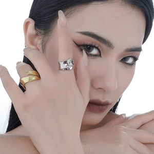 Minimalist irregular lava texture S925 sterling silver open rings in gold and silver