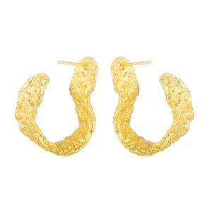 Minimalist S925 sterling silver C-shaped gold stud earrings with lava texture