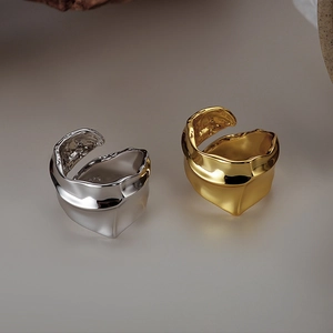 Minimalist S925 sterling silver irregular texture open rings in gold and silver finish