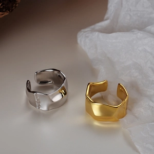 Minimalist S925 sterling silver rings with irregular geometric texture in gold and silver