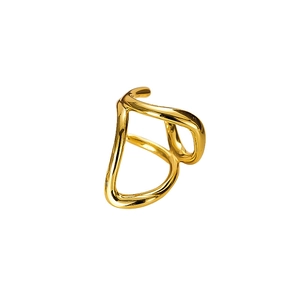 Minimalist S925 sterling silver ear cuffs with hollow curved lines in polished gold finish
