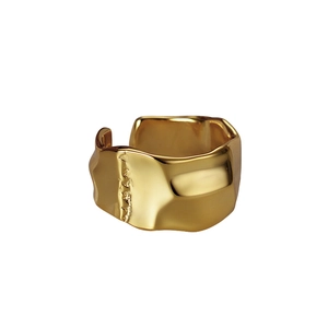 Minimalist S925 silver open ring with gold plated irregular crumpled texture design