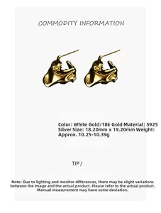 Irregular lava texture stud earrings in gold-plated S925 silver with detailed dimensions