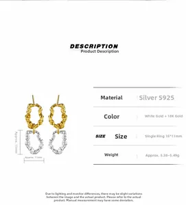 Detailed size and weight specs for textured S925 silver two-tone geometric earrings
