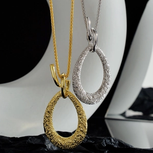 S925 Argent Sterling Long Collier pour Femmes Pendentif Larme Texturé Minimaliste Design de Niche Bijoux Électroplaqués Or Argent