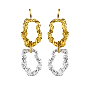 Minimalist S925 sterling silver textured earrings with gold and silver lava design