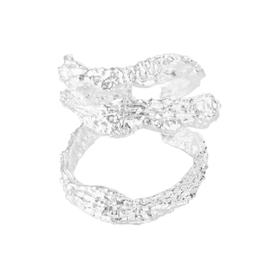 Chunky S925 sterling silver open ring with irregular wrinkled texture and hollow design