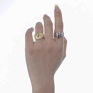 Irregular S925 sterling silver rings with zircons and red gemstone on hand
