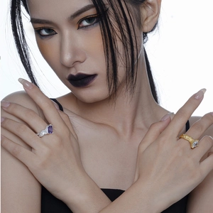 S925 sterling silver rings with rectangle gemstones and irregular textured finish